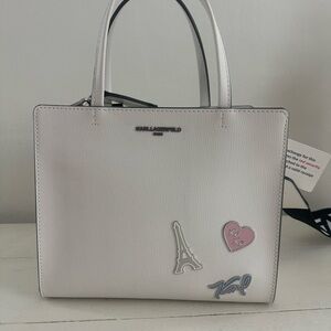 Karl Lagerfeld White Satchel with Pink and Silver Accents
